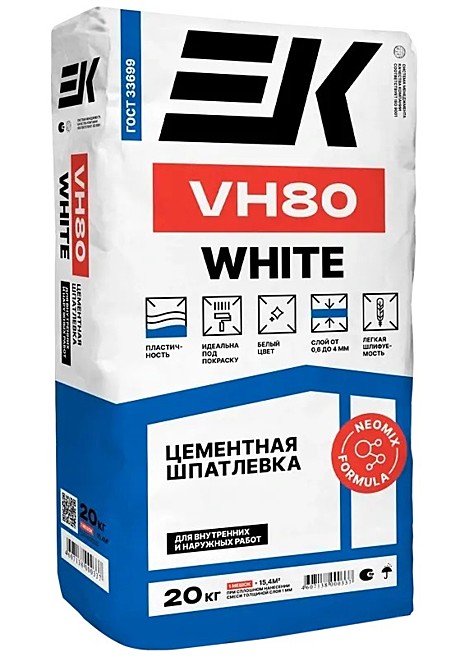 Шпатлевка цементная ЕK VH80 белая 20кг