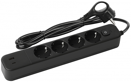 Фильтр сетевой ERA 4места+2USB 1,5м черный 