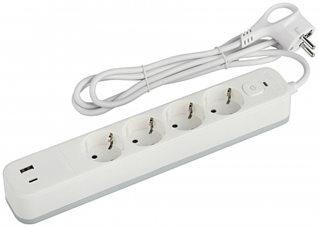 Фильтр сетевой ERA 4места+2USB 1,5м з/к белый 