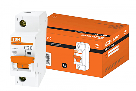 Выключатель автомат TDM 1Р 20А ВА47-100 х-ка С