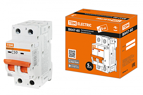 Выключатель автомат TDM 2Р 50А ВА47-60 х-ка С