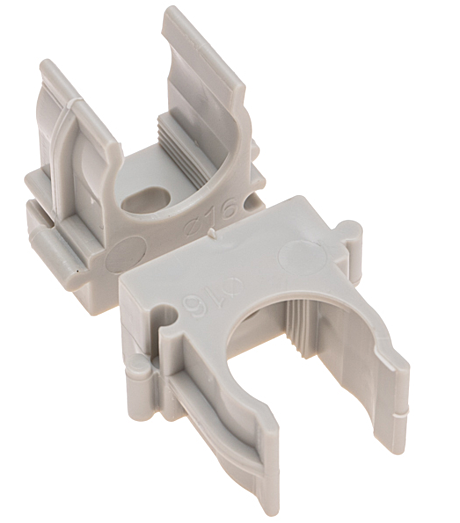 Клипса д/труб d16мм серая