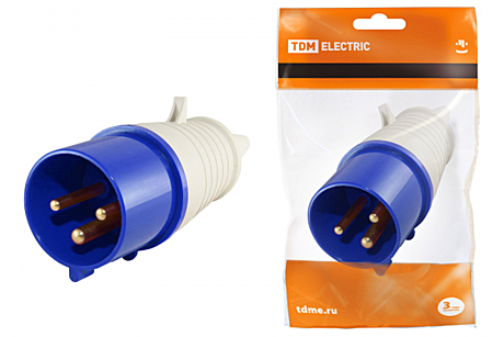 Вилка TDM 023 2Р+РЕ 32А 220В IP44