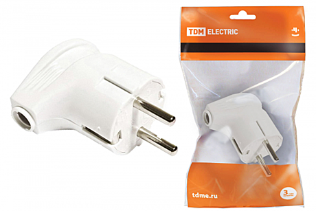 Вилка TDM 16А белая з/к угл
