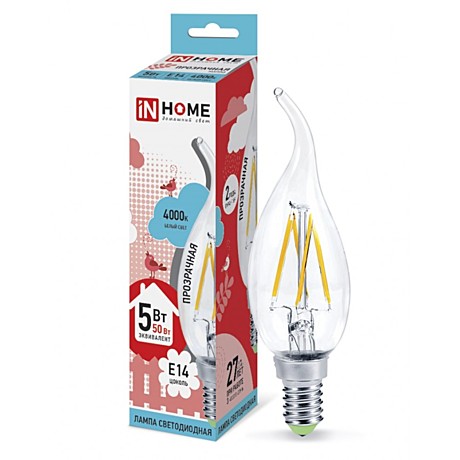 Лампа LED InHome 5Вт-Е14-4000К-deko свеча на ветру
