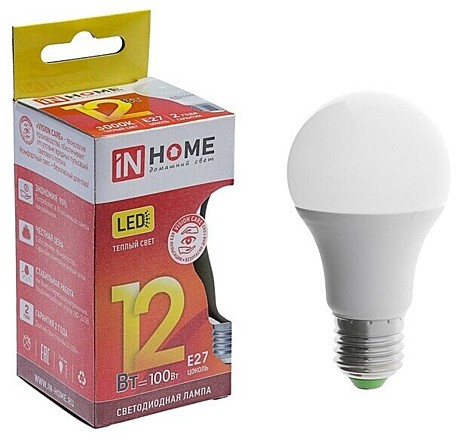 Лампа LED InHome A60-12Bт-Е27-3000К