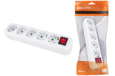 Колодка TDM 5-м белая з/к с выключателем