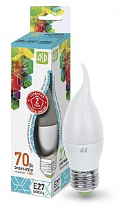 Лампа LED ASD CA37-7,5Вт-Е27-4000K свеча на ветру