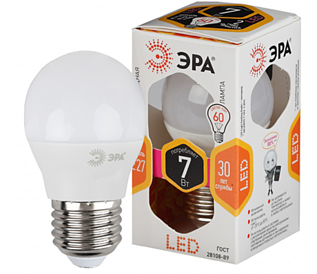 Лампа LED ERA P45-7Вт-Е27-2700K
