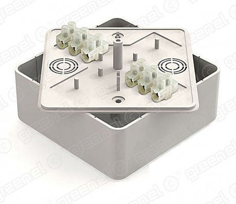 Короб распред 100х100х44 6клемм IP40 белый Greenel