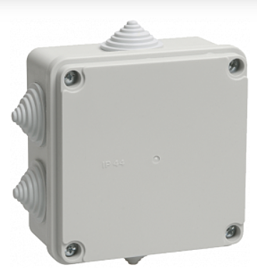 Короб распред 100х100х50 6входов IP55 серый IEK