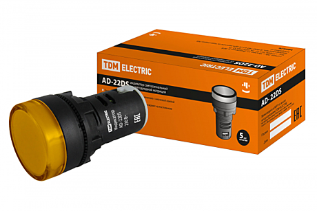 Лампа светосигнальная TDM AD-22DS 230В(желтая) светодиод