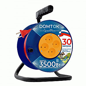 Удлинитель ПВС2х1,5 4-м 30метров на катушке Domtok