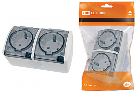 Розетка TDM Селигер 2-м ОУ IP54 белая з/к крышка 