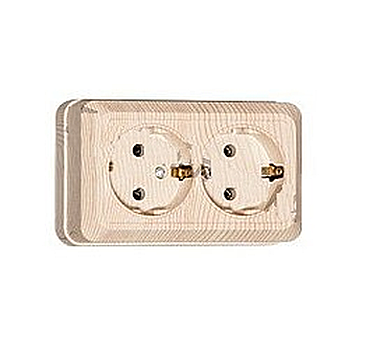 Розетка Universal Олимп 2-м ОУ сосна з/к