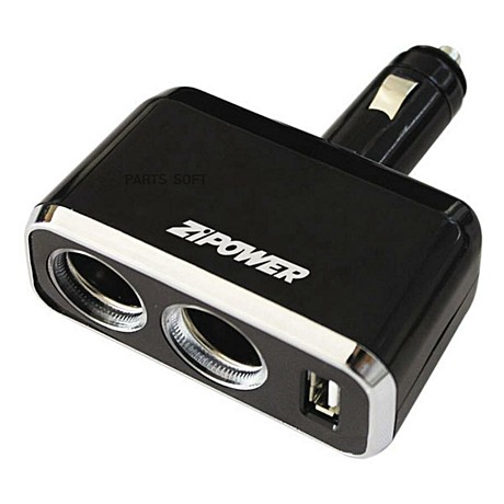 Разветвитель в прикуриватель на 2 гнезда с USB